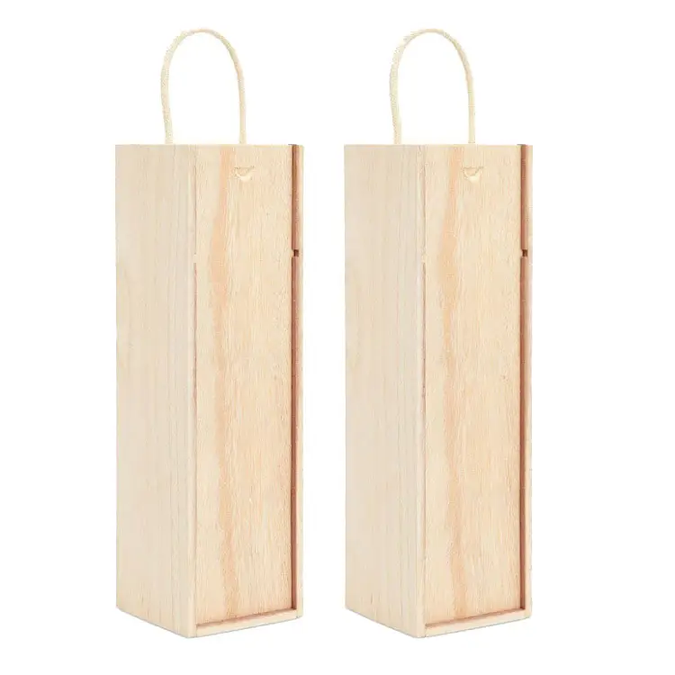 Wooden Wine Box - 2-Pack Single Wine Bottle Wood Storage Gift Box with Handle for Birthday Party  Housewarming  Wedding  Anniver