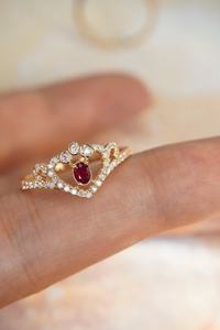 H & F anello in oro e rubino di forma ovale naturale AU750 585 <span class=keywords><strong>375</strong></span> anello in rubino naturale personalizzato con diamanti - Product Image 6