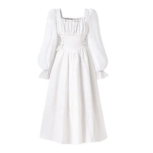 Robe de princesse à col carré pour filles, manches évasées, taille élastique, à lacets, longue, pour les adolescentes plus âgées - Product Image 5