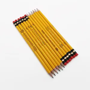 Stationery set for student wood standard graphite pencils custom wooden yellow writing mongol 2 pencil with eraser