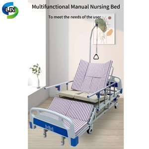 Manual Nursing Hospital <b>Bed</b> Adjustable Patient Care <b>Bed</b> With Castors <b>Sides</b> <b>Rails</b> Head Foot Washing Trapeze Bar - Product Image 1