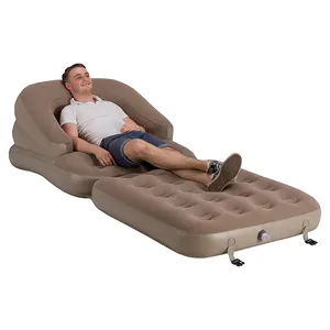 Downy Flocking PVC Tiup Sofa Tempat Tidur Tunggal Lipat Portabel 2 In 1 Kursi Ruang Udara Furnitur untuk Berkemah, Luar Ruangan, Rumah