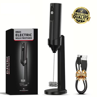 Mousseur à lait électrique automatique rechargeable noir, personnalisable sans MOQ, directement de l'usine, pour café et boissons.