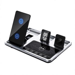 ของขวัญสำหรับองค์กร แท่นชาร์จไร้สายแบบพับได้ 3 in 1 กำลังไฟ 15 วัตต์ ชาร์จเร็ว QC3.0 พอร์ต Type-C สำหรับ <span class=keywords><strong>iPhone</strong></span> นาฬิกา หูฟัง และนาฬิกาปลุก - Product Image 4