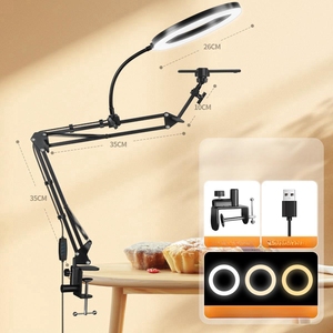 Anneau lumineux LED 10 pouces avec support de téléphone supérieur, bras articulé réglable et support de bureau pour diffusion en direct <span class=keywords><strong>TikTok</strong></span> - Product Image 4
