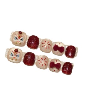 Parches de <span class=keywords><strong>Uñas</strong></span> Acrílicos Hechos a Mano con Diseño de Danza del <span class=keywords><strong>León</strong></span> Rojo Estilo Chino, Fuegos Artificiales y Mariposa Ojo de Gato, Lindos y con Estilo Padre-Hijo - Product Image 4