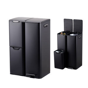 Presse à main <span class=keywords><strong>60L</strong></span> en acier inoxydable noir <span class=keywords><strong>2</strong></span> couches avec 3 <span class=keywords><strong>compartiments</strong></span> <span class=keywords><strong>poubelle</strong></span> <span class=keywords><strong>poubelle</strong></span> <span class=keywords><strong>poubelle</strong></span> de cuisine <span class=keywords><strong>poubelle</strong></span> - Product Image 1