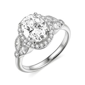 Anillos de compromiso de moissanita con corte brillante redondo, chapados en rodio, de oro blanco macizo de 14K con engaste de puntas para mujer - Product Image 6