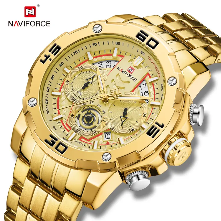 NAVIFORCE 9175 GG Gold Waterproof Wrist Watch Stainless Steel Dual Display Analog Digital LED Electronic Quartz man Wristwatches