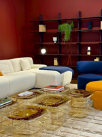 Nouvelle conception de meubles de salon, table basse carrée en verre de 20 pouces, L520*W520*H390mm 520mm 52cm, table d'appoint en verre soufflé jaune clair