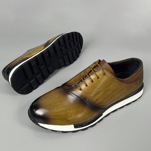 Men Genuine Leather Oxfords <b>Round</b> Toe Rubber Outsole <b>Cushioned</b> Office Career Dress Shoes Print Upper Leather Printing - Product Image 4