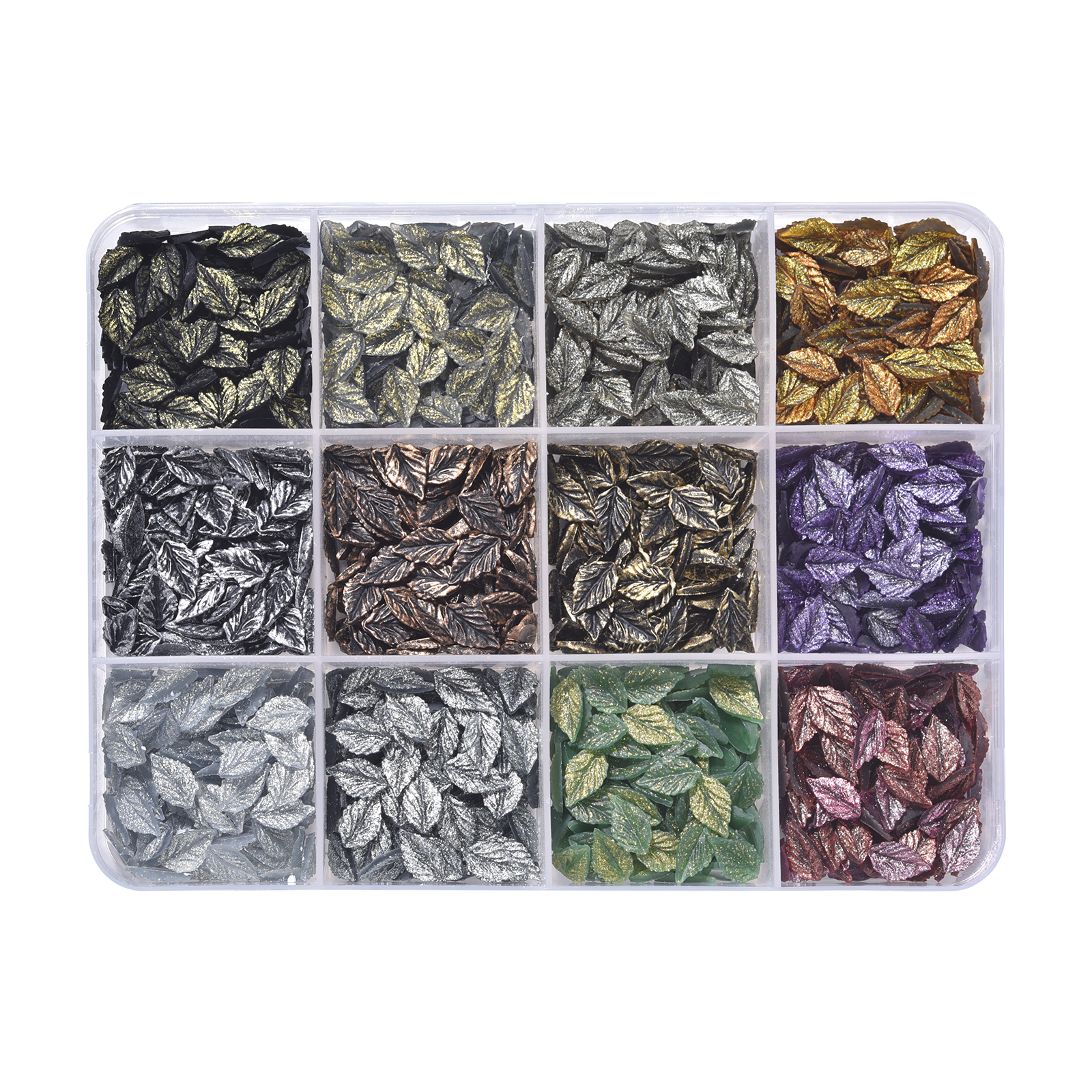 12 Grid Sparkling Leaf Nail Charms