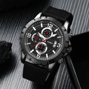 4 unids/set de reloj nuevo para hombre, reloj de cuarzo de tres ojos fresco + pulsera de tejido con cuentas que combina con todo - Product Image 3