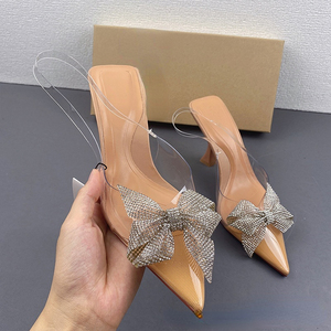 Sandales transparentes à nœud en strass, escarpins en PVC, chaussures 2025, talons transparents pour femmes - Product Image 1