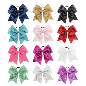 Sequin Ribbon Cheer Leader tóc Bows với ban nhạc đàn hồi, trường cheerleading cung - Product Image 1