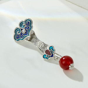 Chinese Style Red Agate Ruyi Brooch For Women Traditional Clothing Accessory Party Decorative Pin - Product Image 4