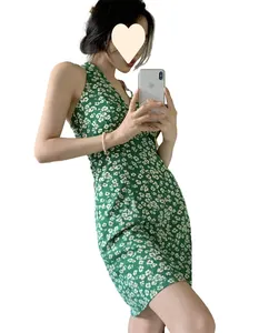 New Hong Kong Estilo Retro Ladies Causal Vestido de Verão das Mulheres Vestido Floral Saia Curta Envolvido Hip Slim Sexy Pendurado Strap Dress