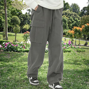 Nouveautés de haute qualité, faible MOQ, service OEM personnalisé, pantalon cargo unisexe en tissu peigné épais à jambes larges avec poches pour hommes et femmes - Product Image 3