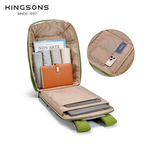 Kingsons Casual <b>Backpack</b> 15 Inches Water Resistant <b>Student</b> Schoolbag Unisex Solid Color Green - Product Image 4
