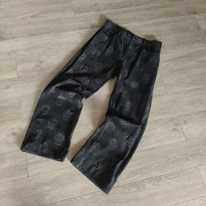 Black Leather Skull Patch Denim Jeans