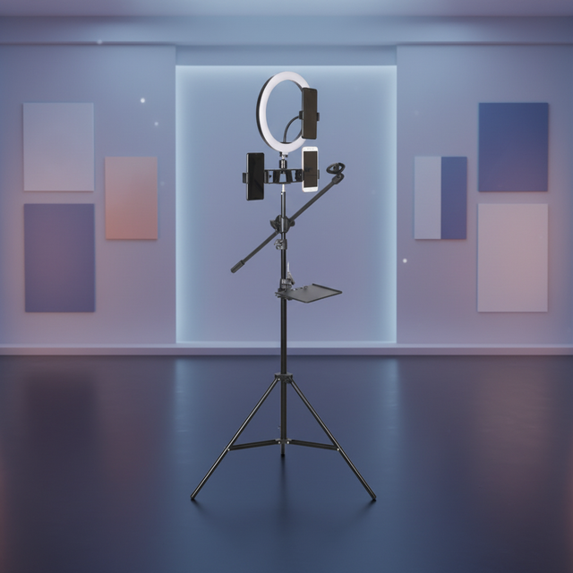 10.2 Inch 26cm Photographic Video Selfie Studio Fill Lighting 2.1m Tripod Stand 3 Cell Phone Holder Live Stream LED Ring Light