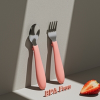 Ensemble cuillère et fourchette pour bébé avec manche en silicone, accessoires d'alimentation durables et sûrs pour bébé, couleur personnalisable, pour la maison