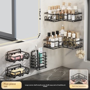 Estante de Almacenamiento Triangular de Alambre de Hierro para Baño y Organizador, Estante de Almacenamiento para Esquina de Inodoro sin Perforaciones - Product Image 6