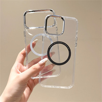Coque de téléphone magnétique transparente simple avec anneau pour iPhone 18 17 Pro Max 16 15 14 13, cadre d'appareil photo électroplaqué, protection en TPU