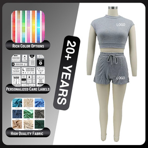 Abiti estivi da <span class=keywords><strong>donna</strong></span> <span class=keywords><strong>t</strong></span>-<span class=keywords><strong>Shirt</strong></span> e Set corti in bianco 2 pezzi corti Set di pantaloncini con logo personalizzato senza maniche Top lavorato a maglia - Product Image 1