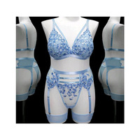 Bodysuit seksi berbahan poliester dengan renda Prancis, pita kain dobby, dan bordir bunga, model Foshan Sia-091, ODM.