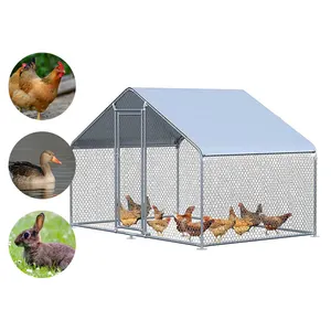 Galvanized Chicken Run Metal Chicken Coop With Roof Cover Heavy Duty Aanimal Cages Rabbit Hutch Chicken Cage