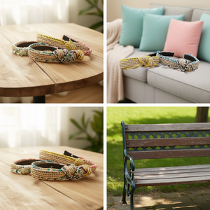 Bandeau noué en polaire double face, beige, jaune, bleu, rouge, à motifs, accessoire pour cheveux pour femmes et filles, mode décontractée, fait main - Product Image 3