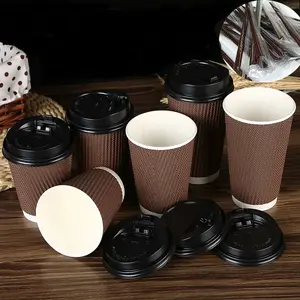 4oz 8oz 12oz 16oz Disposable Eco Friendly Ripple/double Wall Insulated Hot Coffee Paper Cups With Lid