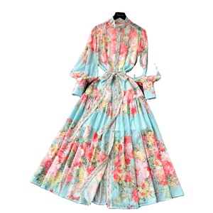 Abito Mini Stile Corte Francese LE1937, Primaverile da <span class=keywords><strong>Donna</strong></span> con Cintura, Stampa Floreale, Snellente, per Vacanze, Fluido, Tessuto Naturale, Abito da Sera - Product Image 1