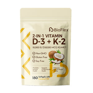 תוסף תזונה איכותי וטבעי של ויטמין D3 10000 יואו ו-200 מיקרוגרם K2-MK7 בכמוסות רכות, פורמולה עוצמתית <span class=keywords><strong>2</strong></span> ב-1. - Product Image 1