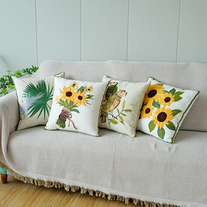 Couverture d'oreiller de broderie de tournesol et de perroquet de campagne américaine moderne forme carrée pour la maison hôtel salon canapé <span class=keywords><strong>baie</strong></span> vitrée - Product Image 6
