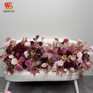 Panel de Flores Artificiales de Diseño Nuevo para Otoño, Decoración de Pasillo de Boda, Hojas Rojas y Marrones - Product Image 1
