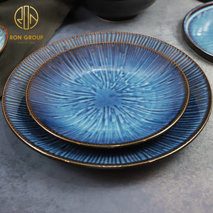 Vajilla de porcelana redonda <span class=keywords><strong>azul</strong></span> inmejorable, vajilla de cerámica, almacenamiento de alimentos redondo, restaurante, plato de 8,5/11 pulgadas, cubiertos para Cena - Product Image 2