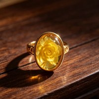 S925 Silber Bernstein Ring Handgeschnitzte Blume Retro China-Chic Ethnischer Stil Natürlicher Bernstein Offen Verstellbar