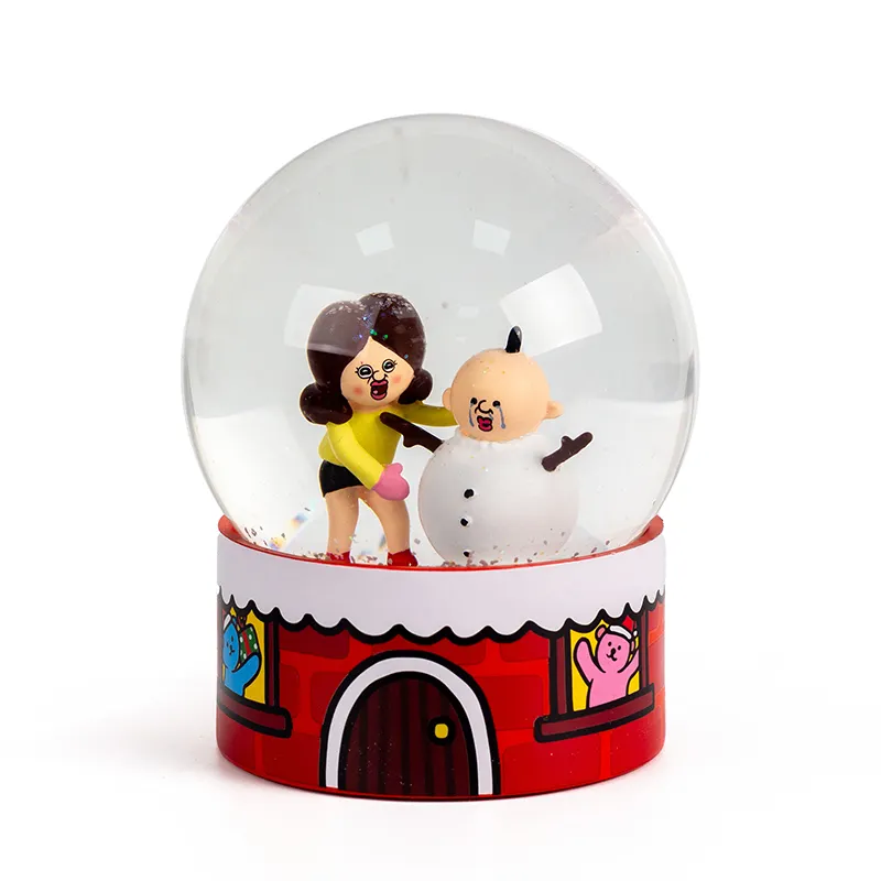 Boneco de neve de resina anime personalizado, decoração de vidro para casa, lembranças de amor, bola de cristal, tema personalizado, boneco de neve