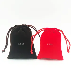 Custom Red Ecological Velvet Pouch Bag Jewellery Packaging Jewelry Pouch With Logo