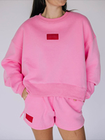 Sweat-shirt à col rond ample et épais pour femme, 350G, manches longues, avec logo personnalisé, short en molleton, ensemble de survêtement