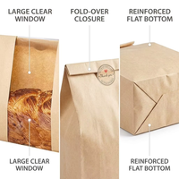 Sac à pain en papier kraft brun avec fenêtre, pour emballage de pain au levain et de toasts, sac alimentaire de conservation, avec étiquette autocollante personnalisable