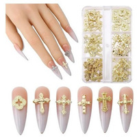 Breloques en métal alliage pour nail art, style punk gothique, décorations d'ongles en strass en forme de croix, accessoires de manucure 3D, fournitures en gros