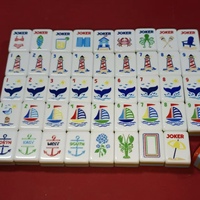 Mahjong Nautique Orange : Tuiles de Mahjong Côtier et Océanique avec Motifs Voilier et Queue de Baleine, Coffret Cadeau en Acrylique pour Tous les Âges