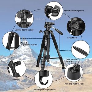 ZOMEI Q188 Mini trépied professionnel pour appareil photo et téléphone portable, 188 cm, aluminium, portable, pour la prise <span class=keywords><strong>de</strong></span> vue vidéo, Yiscaxia - Product Image 5