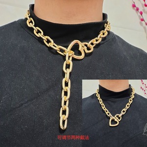 Collier pendentif réglable en forme de cœur avec chaîne épaisse rétro exagérée pour accessoires de bijoux féminins - Product Image 3