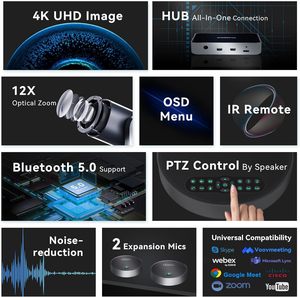 Cámara de conferencia Tenveo VLGroup All-in-One 4K PTZ con sistema de altavoz <span class=keywords><strong>Bluetooth</strong></span> con 2 micrófonos de expansión Zoom óptico 12X - Product Image 2