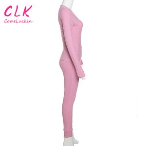 Pantalones ajustados de cintura alta de manga larga ajustados de color sólido nuevo para mujer con logotipo personalizado, <span class=keywords><strong>traje</strong></span> de ocio, conjunto de dos piezas para mujer, <span class=keywords><strong>traje</strong></span> de Yoga - Product Image 4