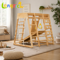 Structure de jeu d'intérieur 6-en-1 : Toboggan, Mur d'escalade, Balançoire, Style Montessori, en Bois Naturel, Jouet pour Tout-petits